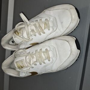 Nike Air Max 90/1 White and Metallic Gold-Black 2018 Premium Leather Men's